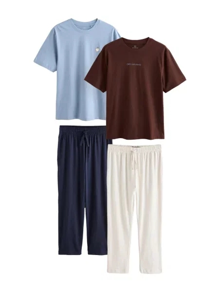 Next Pijama lungă deschis / bleumarin / azuriu / maro bej