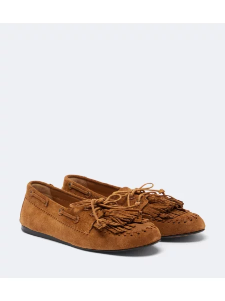 Pantofi loafer Isabel Marant cu franjuri din piele de căprioară maro