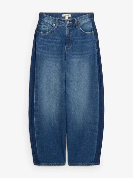 Dżinsy typu barrel high waist skrócona długość niebieskie