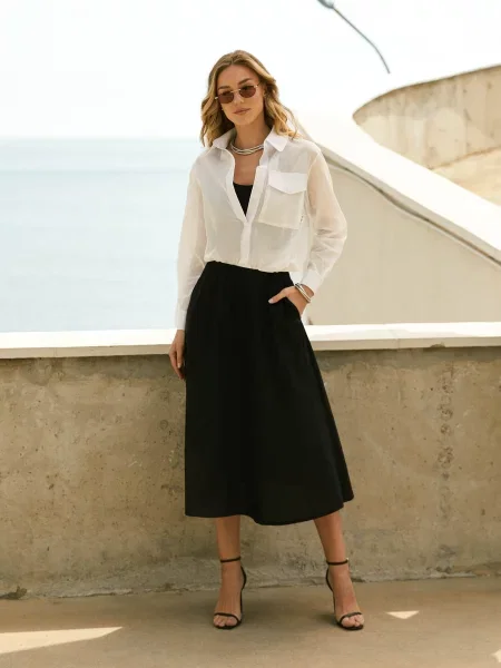 Спідниця міді Seventeen бавовна/віскоза чорний