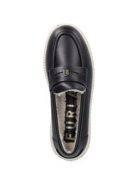 Pantofi loafer Furla din piele cu platformă negru