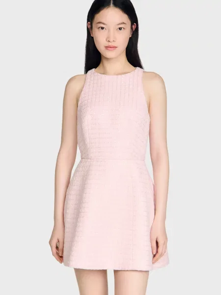 Твідова сукня Sandro рожева