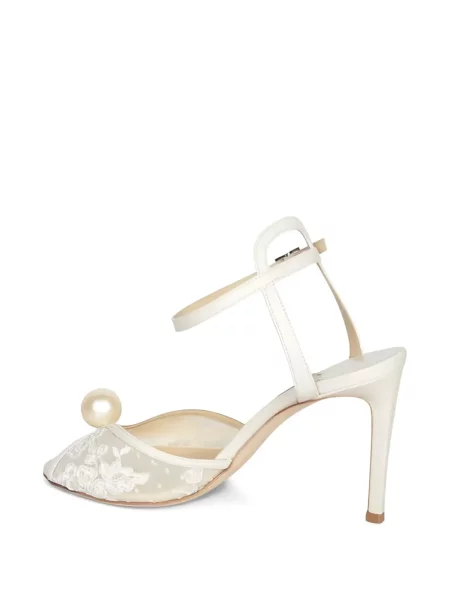 Sandale Jimmy Choo cu perle din dantelă alb