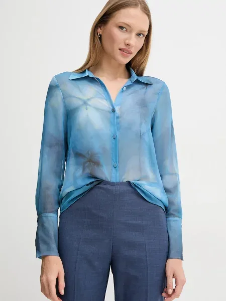 Sandro Ferrone cămașă femei cu guler clasic regular albastru