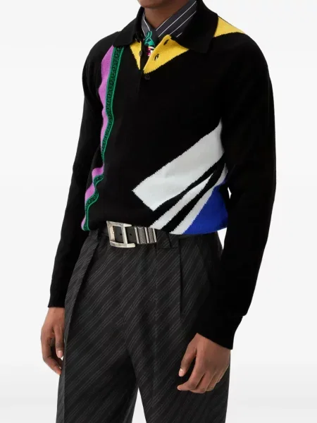 Tricou polo Versace de lână negru