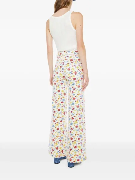Pantaloni Mother cu model floral alb
