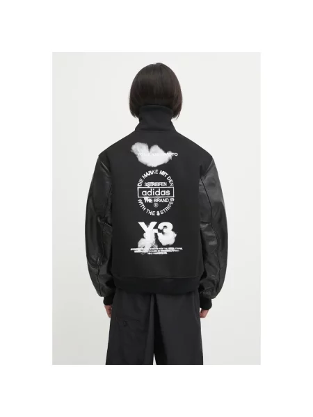Kurtka bomber z wełną Letterman przejściowa oversize czarny