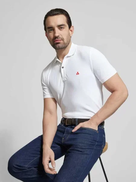 Koszulka polo o kroju regular fit z haftem model PLANTAGO' Peuterey białe