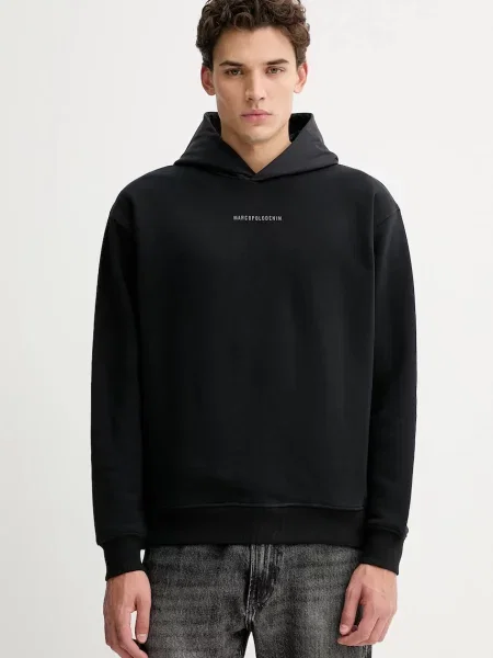Суичър с качулка Marc O'polo с качулка с принт черно
