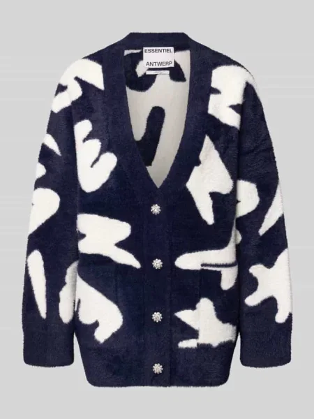 Kardigan rozpinany Comfort Fit z wzór na całej powierzchni Model JARDEN' Essentiel Antwerp granatowy