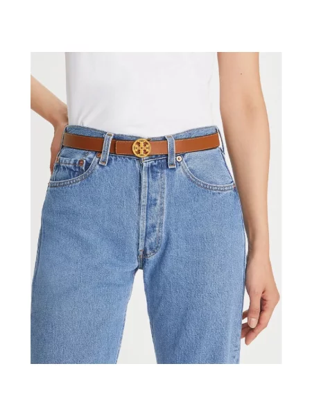 Pasek Tory Burch skórzany z paskiem dwustronny brązowy