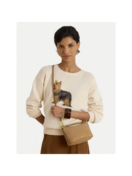 Torba na ramię z naturalnej skóry bydlęcej model BLKE MINI' Lauren Ralph Lauren brązowa