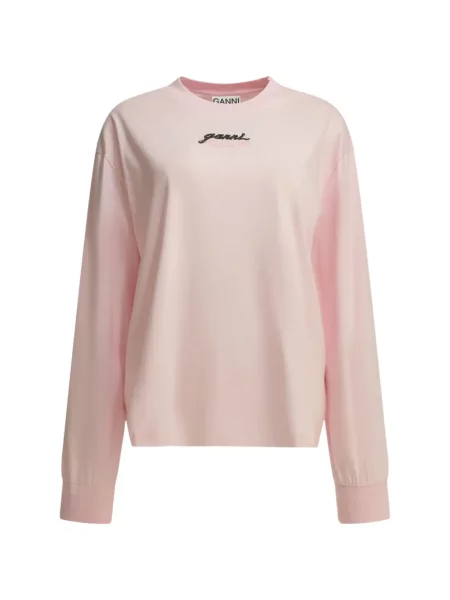 Lung tricou Ganni cu imagine roz