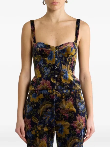 Top Etro de catifea cu model floral albastru