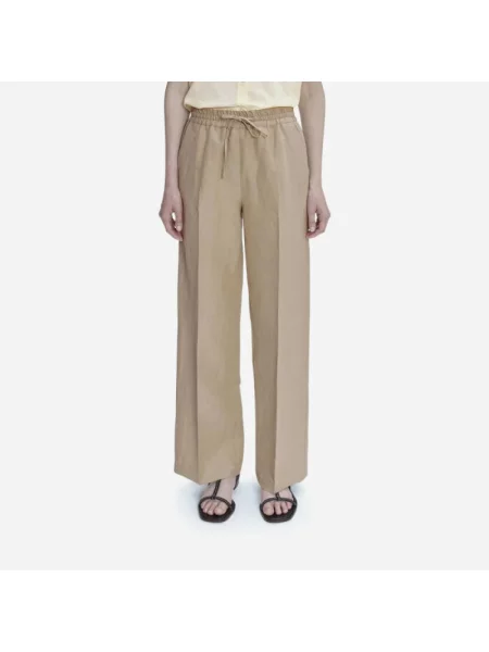 A.P.C. spodnie lniane proste medium waist beżowy