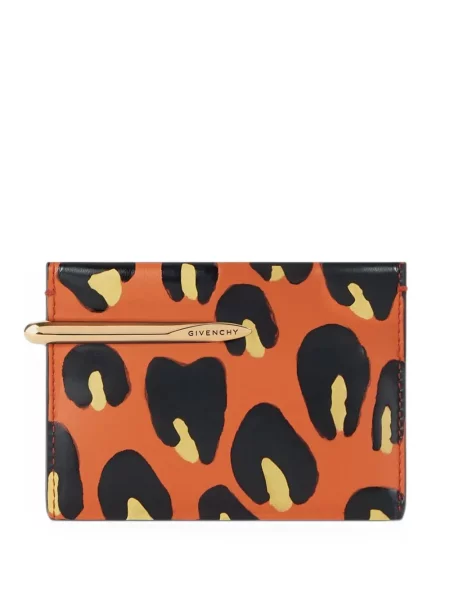 Kožená leopardí peněženka Givenchy s potiskem oranžová