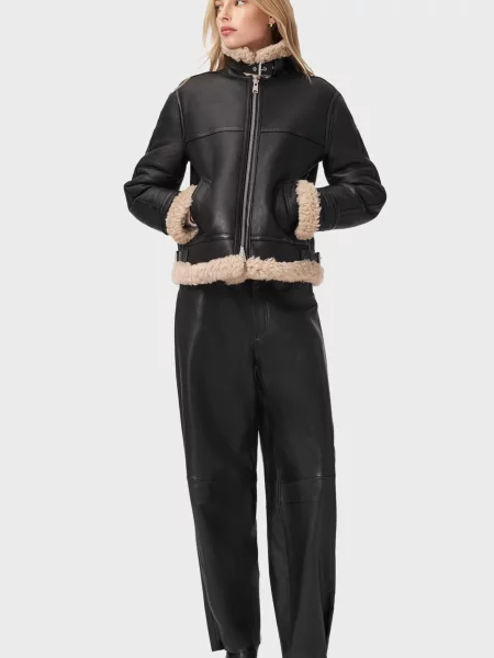 Шкіряне пальто Allsaints чорне