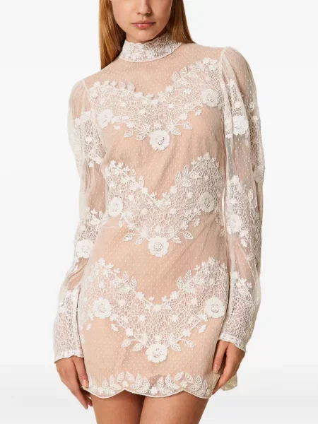 Rochie mini Twinset cu model floral din tul de costum alb