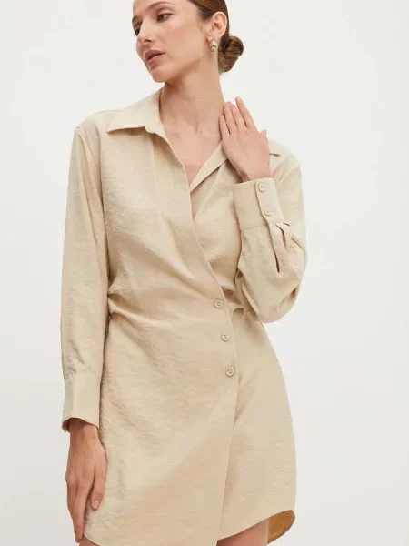 Answear Lab sukienka mini rozkloszowana beżowy