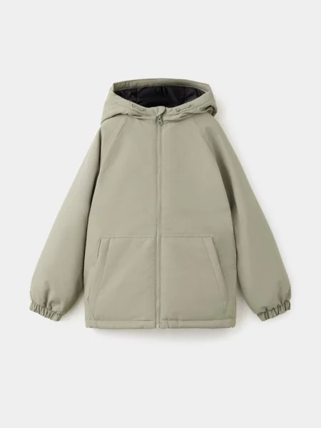 Pikowana kurtka z kapturem khaki Dzieci 7 MANGO KIDS