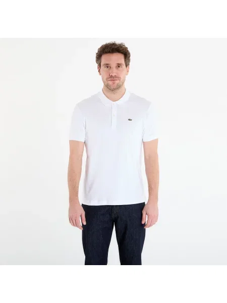 Къс оребрен с яка риза Lacoste бяло