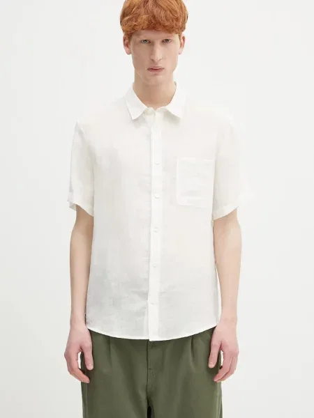 A.P.C. cămașă de in chemisette bellini logo bărbați cu guler clasic relaxed alb