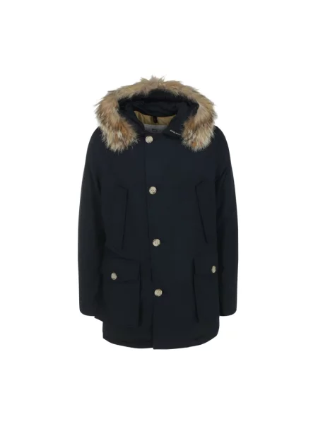 Płaszcz Woolrich z kapturem niebieski