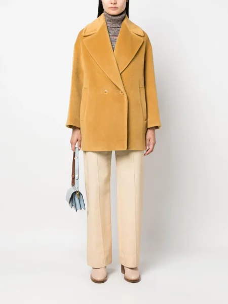 Вълнено двуредно палто Max Mara жълто