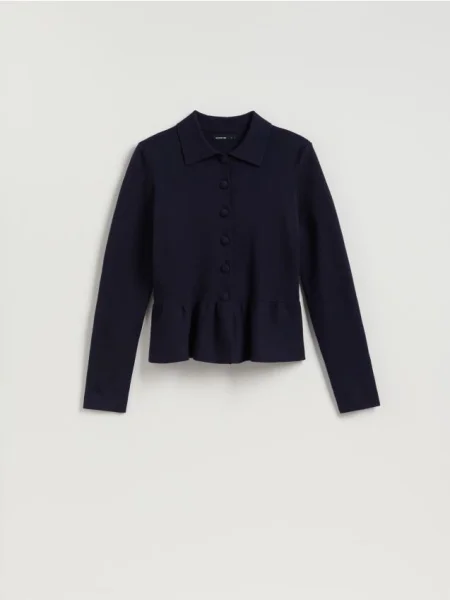 Reserved Pulover cu volan bleumarin