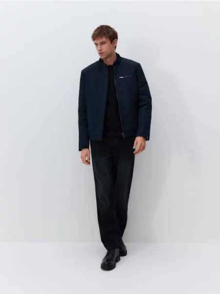 Байкерская куртка Reserved с воротником стойка синяя