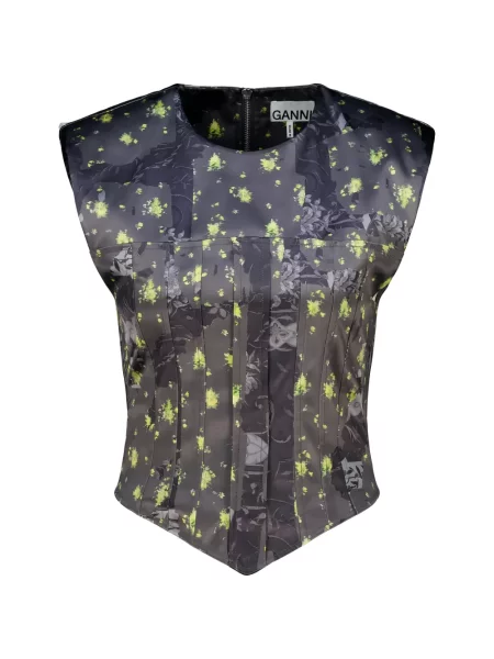 Top Ganni cu model floral cu imagine gri