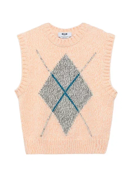 Pulover Msgm tricotate cu model argyle portocaliu