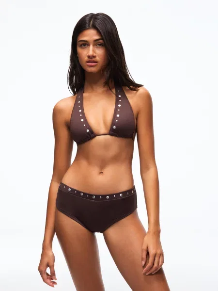 Bershka Figi Od Bikini Z Ćwiekami Kobieta S brązowy