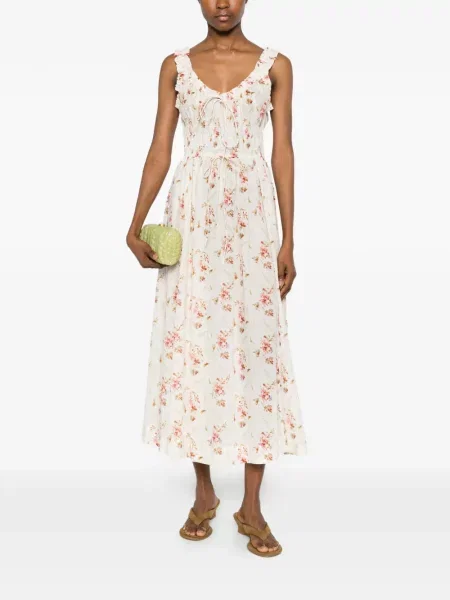 Rochie midi Dôen cu model floral cu imagine alb