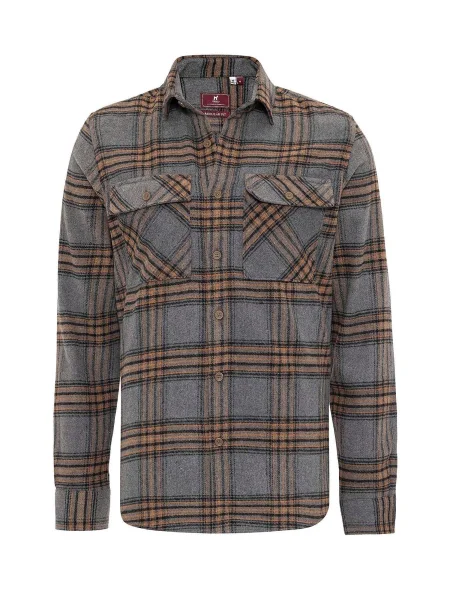 Williot Košile režná / šedý melír / jasně oranžová černá