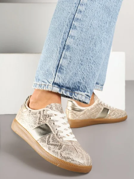 Sneakers Print piele de șarpe auriu