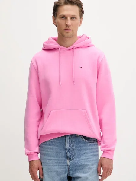 Tommy Jeans mikina s kapucí s bavlnou růžová