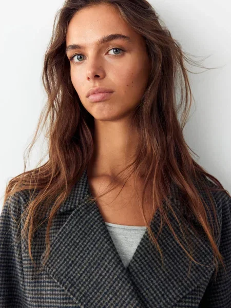 Płaszcz dwurzędowy z mieszanki wełny piaskowy Teen XS MANGO TEEN