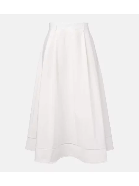 Fusta maxi Róhe cu broderie din poplin alb
