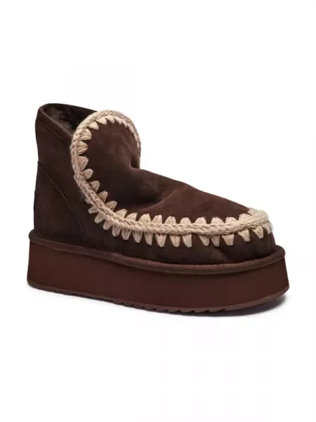 MOU De piele bocanci Mini Eskimo Platform cu adaos de lână maro