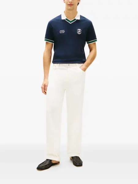 Tricou polo Tommy Hilfiger cu imagine cu decolteu în V albastru
