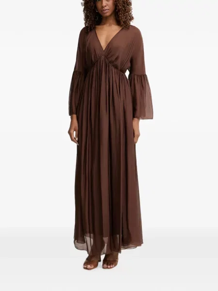 Rochie maxi Haveone cu decolteu în V evazată maro