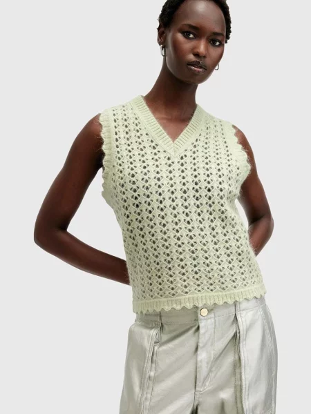 Вълнен елек AllSaints VIVIAN TANK от лека материя зелено