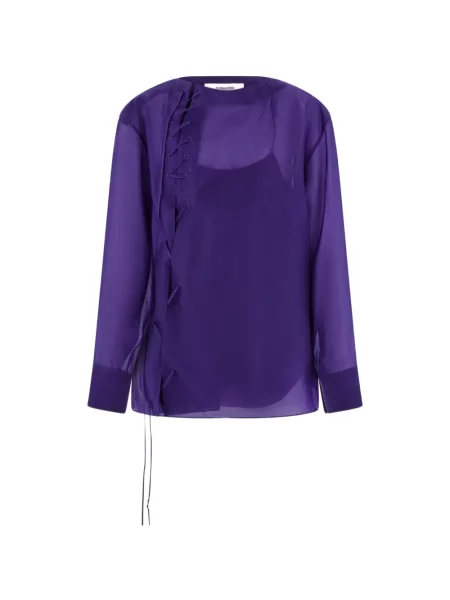 Top Ferragamo cu șireturi din dantelă violet