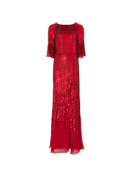 Sukienka maxi Temperley London z cekinami dzwony garniturowa czerwona