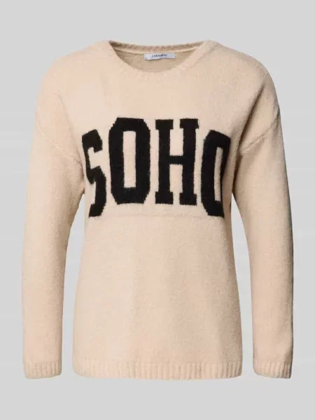 Sweter z dzianiny z okrągłym dekoltem model Zabaione beżowy