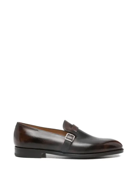 Pantofi loafer John Lobb din piele cu cataramă cu bretele maro
