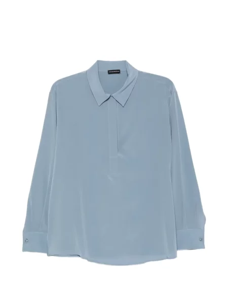 Lung bluză Emporio Armani de mătase albastru