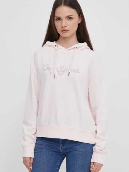 Суичър с качулка Pepe Jeans с принт розово