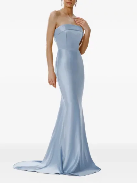 Rochie maxi Framboise din satin fără bretele albastru
